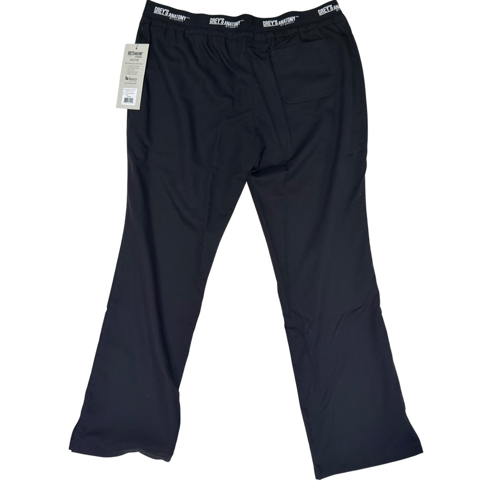 Greys Anatomy Scrub Pants Womens XL Black Poly Rayon Active Logo Waist 4275 NWT
